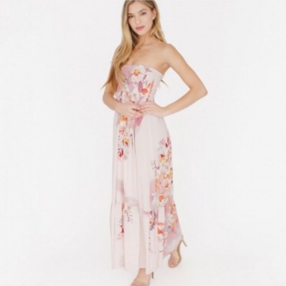 Plum Pretty Sugar - Pink Floral Strapless Midi/Maxi Dress - Picture 3 of 14
